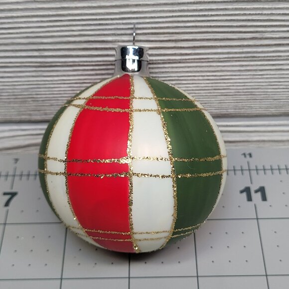 Bradford Plaid Christmas Trimmeries Glass Tree Ornaments Stripes Red Green White - Picture 9 of 9